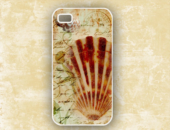 Beach theme summer Iphone 4 and 4s case,  altered art shells sand, Iphone 5 case (9751)