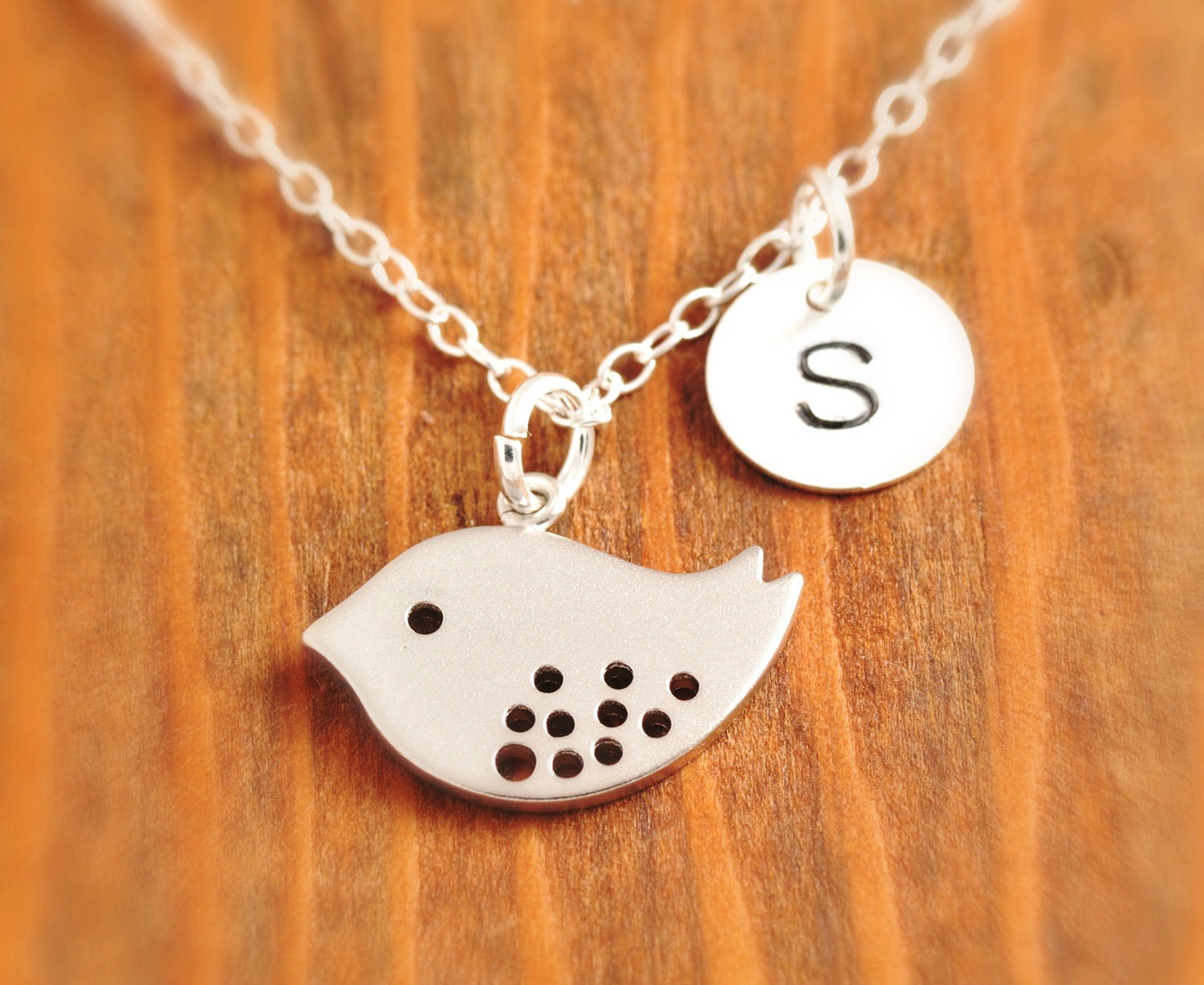 Handstamped Necklace - hand stamped, initial necklace, mother necklace, personalized jewelry, silver bird necklace, mom necklace