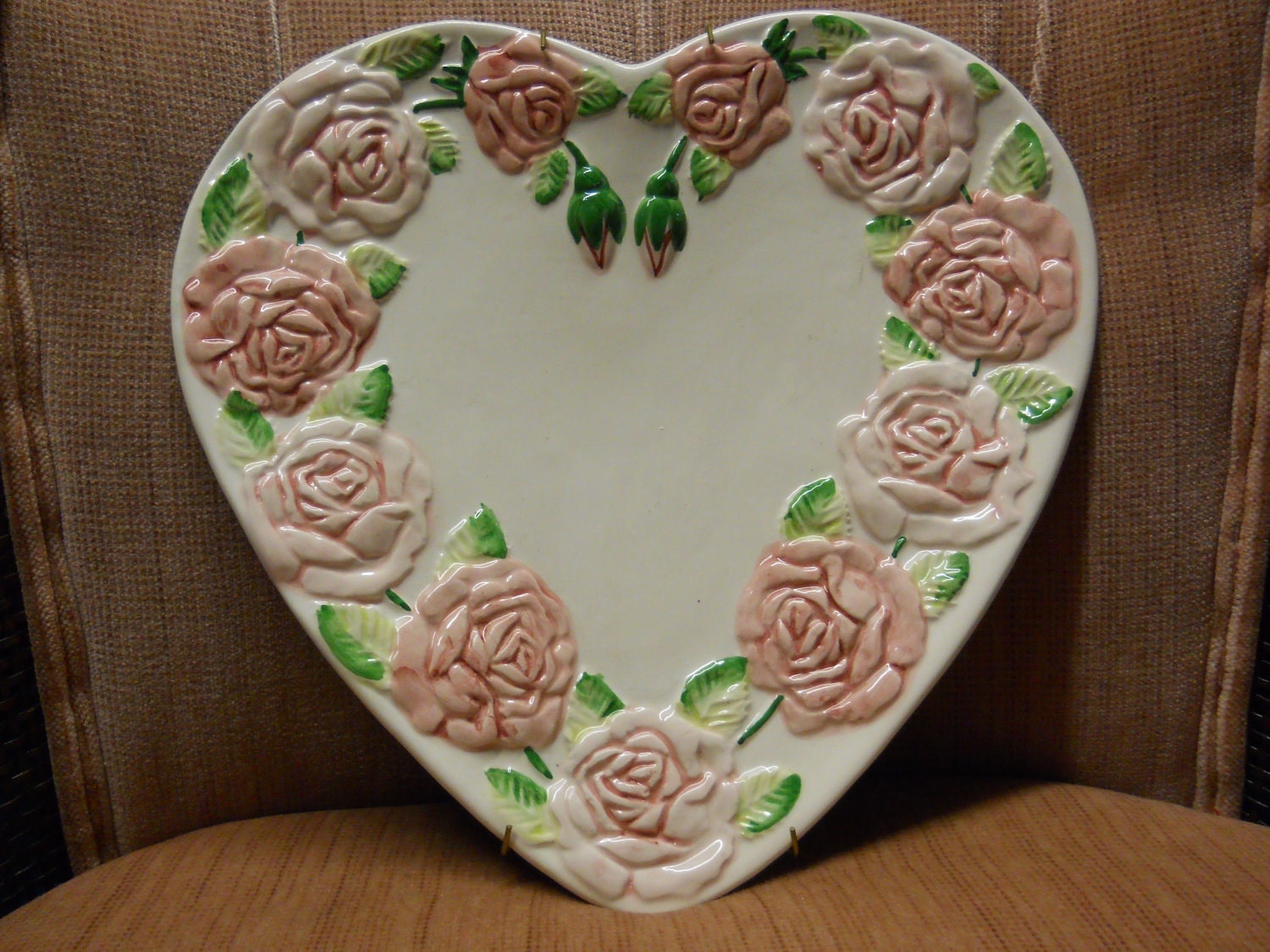 Decorative Vintage Plate, Porcelain Roses Heart Plate