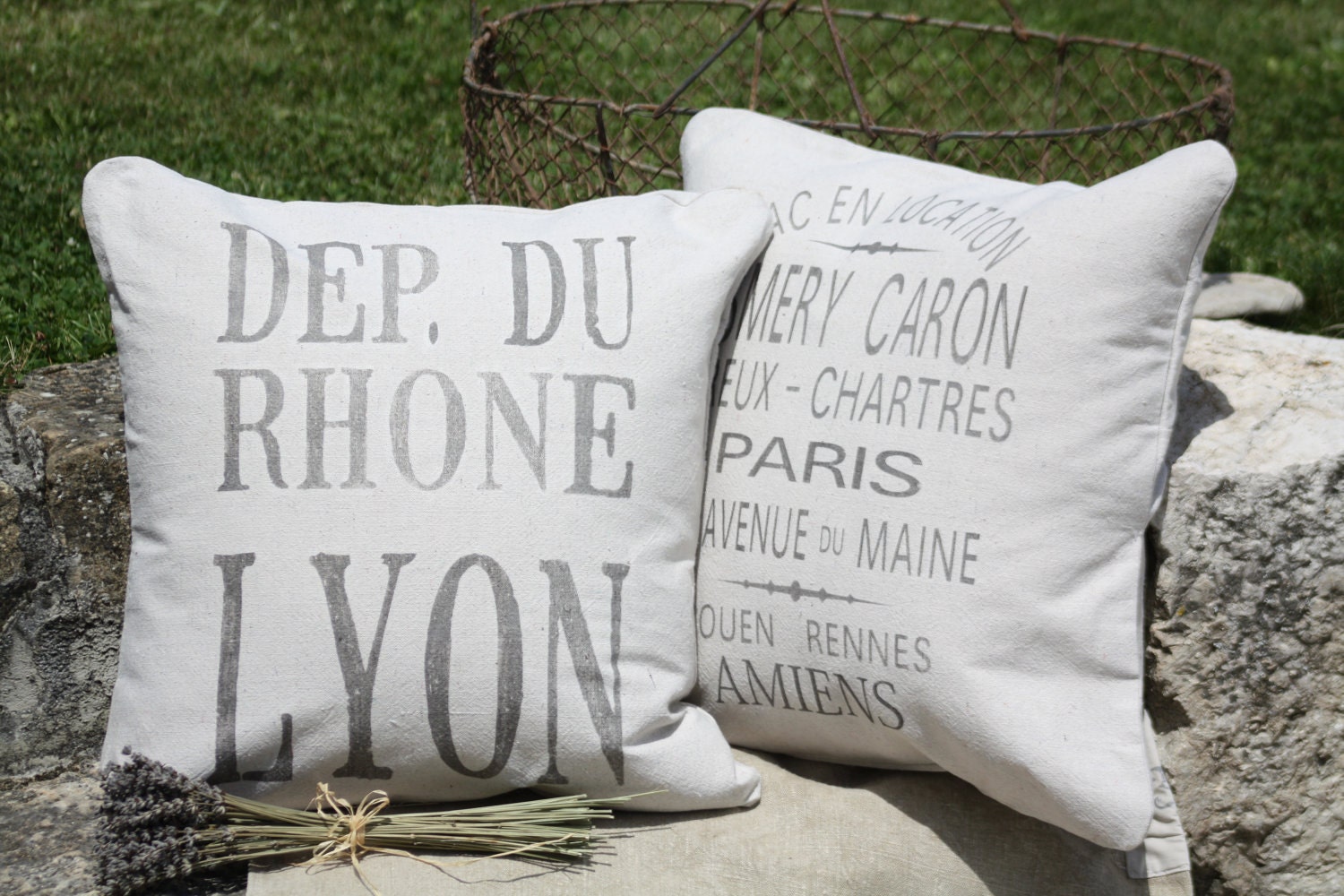 Pair of French Country Grain Sack Pillow Slips - Esmery Caron & Lyon