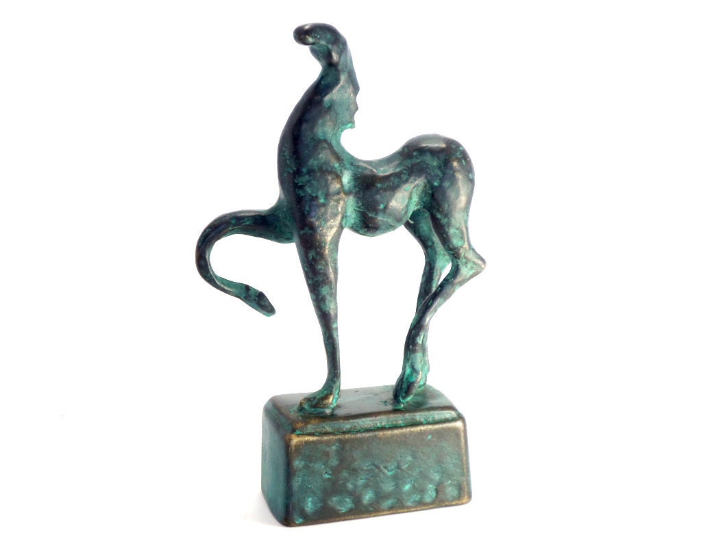 Hot cast bronze horse with verde green patina