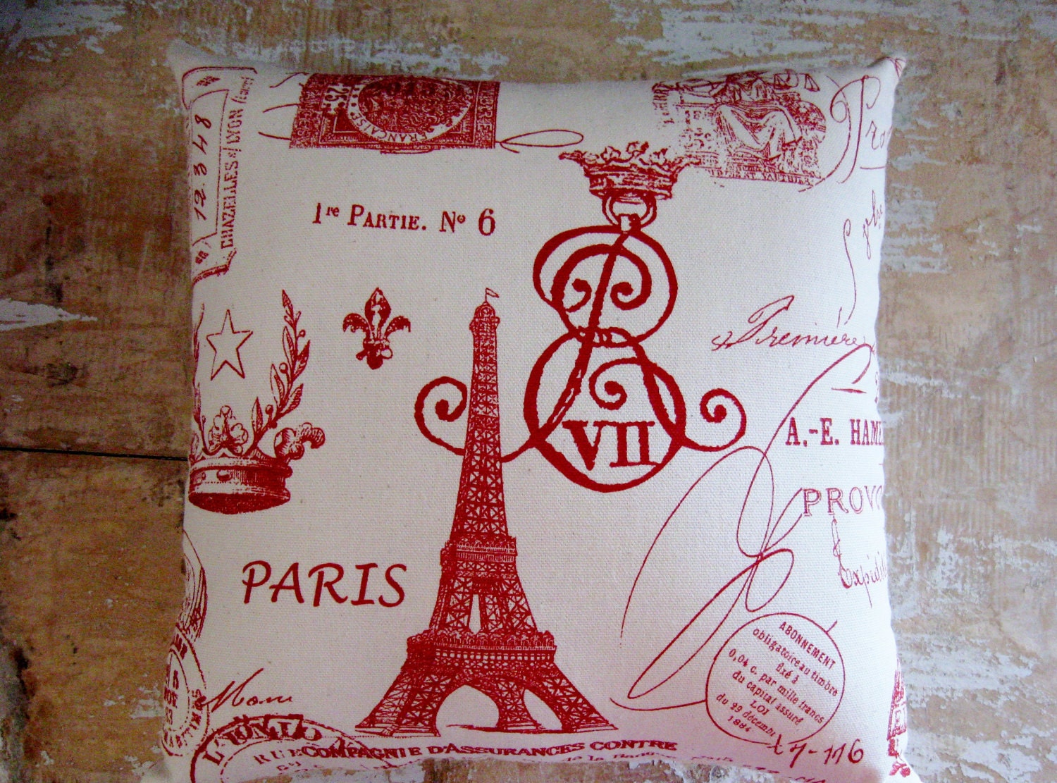 Red Paris Pillow, Eiffel Tower, French Country Home, Cottage Decor, French Decor, Home Decor, Decorative Pillow, Housewres