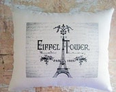 Eiffel Tower Pillow, French Country, Paris, French Script, Cottage Decor, French Decor, Home Decor