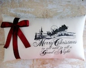 Christmas Pillow, Santa, Merry Christmas, Reindeer, Sleigh, Home Decor, Decorative Pillow, Holidays