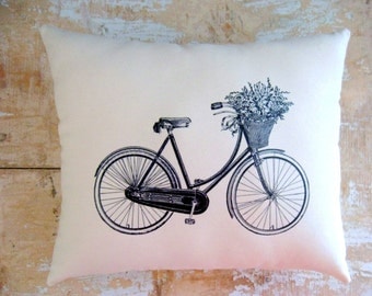 Bicycle Pillow, French Country Home, Cottage Decor, Shabby Chic, French Decor, Home Decor, Decorative Pillow, Housewares