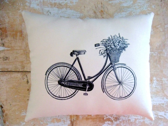 Bicycle Pillow, French Country Home, Cottage Decor, Shabby Chic, French Decor, Home Decor, Decorative Pillow, Housewares