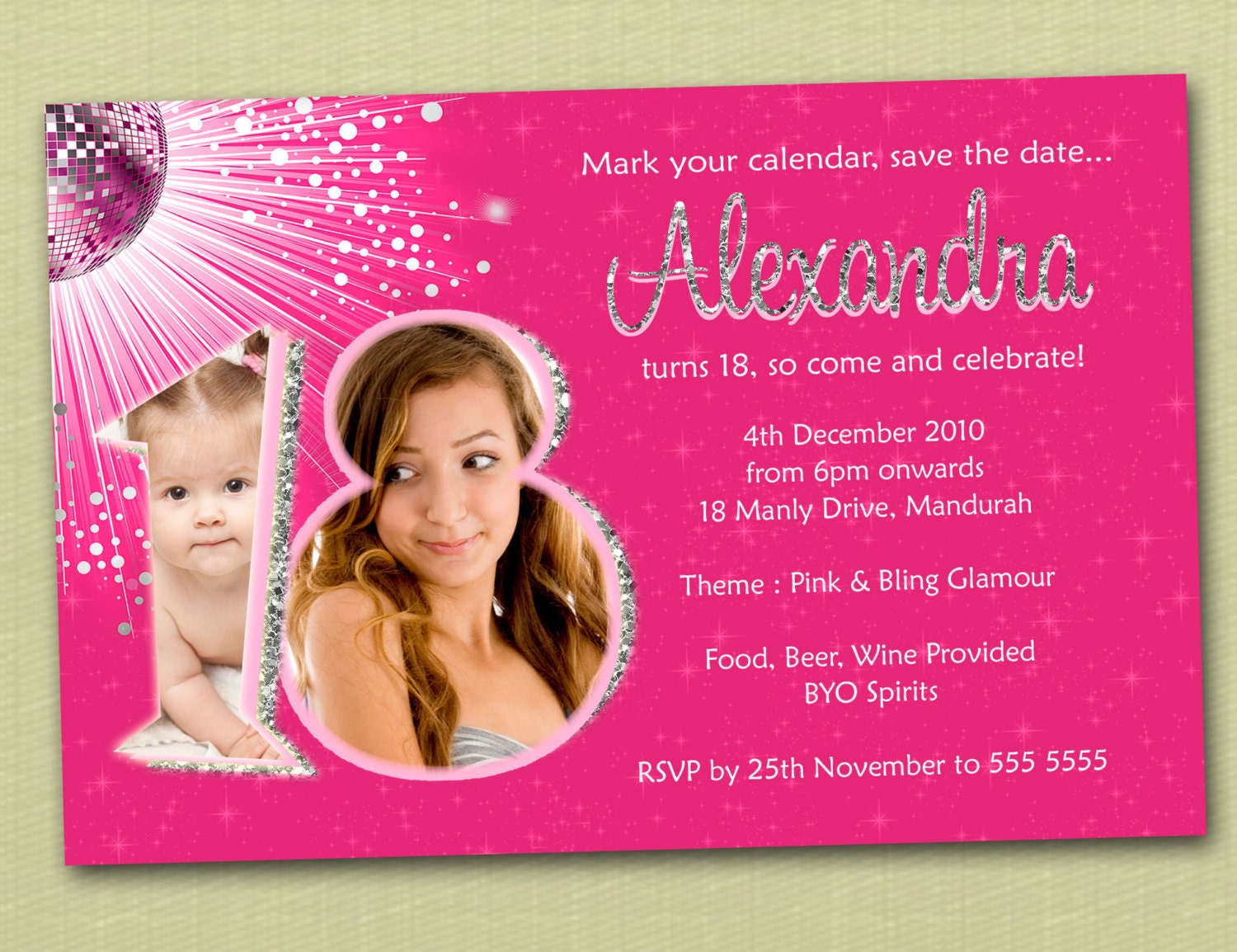 Personalised Bling Birthday Invitations 18th 21st 30th 40th - You Print Il_570xn