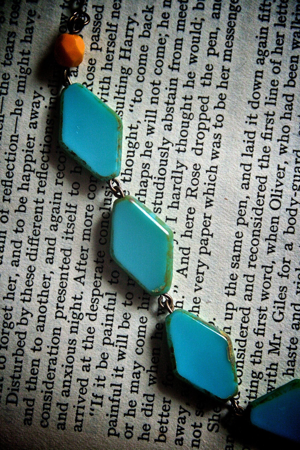 Vintage Teal and Yellow Hand Beaded Necklace Antique