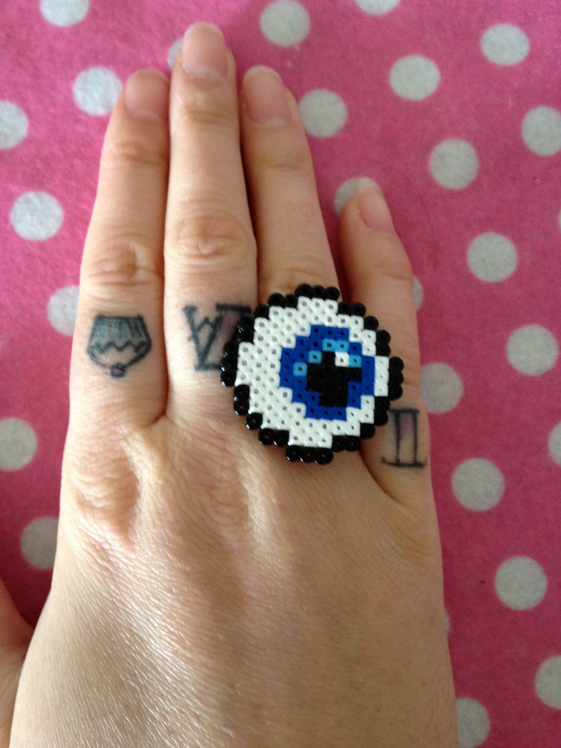 Mini Hama Bead 8 Bit PIxel Eyeball Ring  Geek