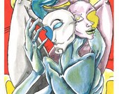 When the Mask Comes Off - Psychology Art Print, Surreal Watercolor Giclee