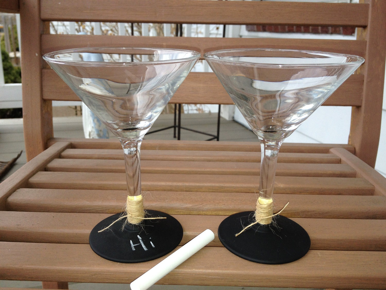 Set of two // Chalkboard & Burlap // Martini Glass // Customize // Wedding // Party // Gift