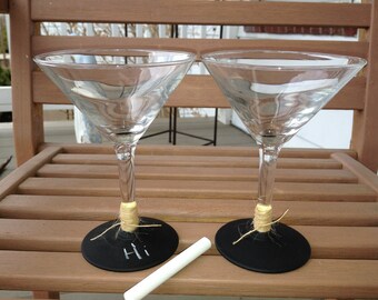 Set of two // Chalkboard & Burlap // Martini Glass // Customize // Wedding // Party // Gift