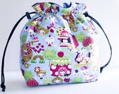 Drawstring Project Bag Pouch made with Kawaii Blue Onion Heads
