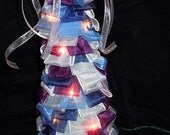 Silver and Blue lighted Ribbon Tree