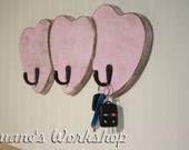 3 Heart key hooks, Wooden heart Coat Rack, wall hanging, wooden sign, home decor, wall, Housewares, Wall Decor