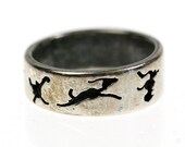 Vintage Silver Ring with Engraved Animals, Ethnic / Tribal size 7.25