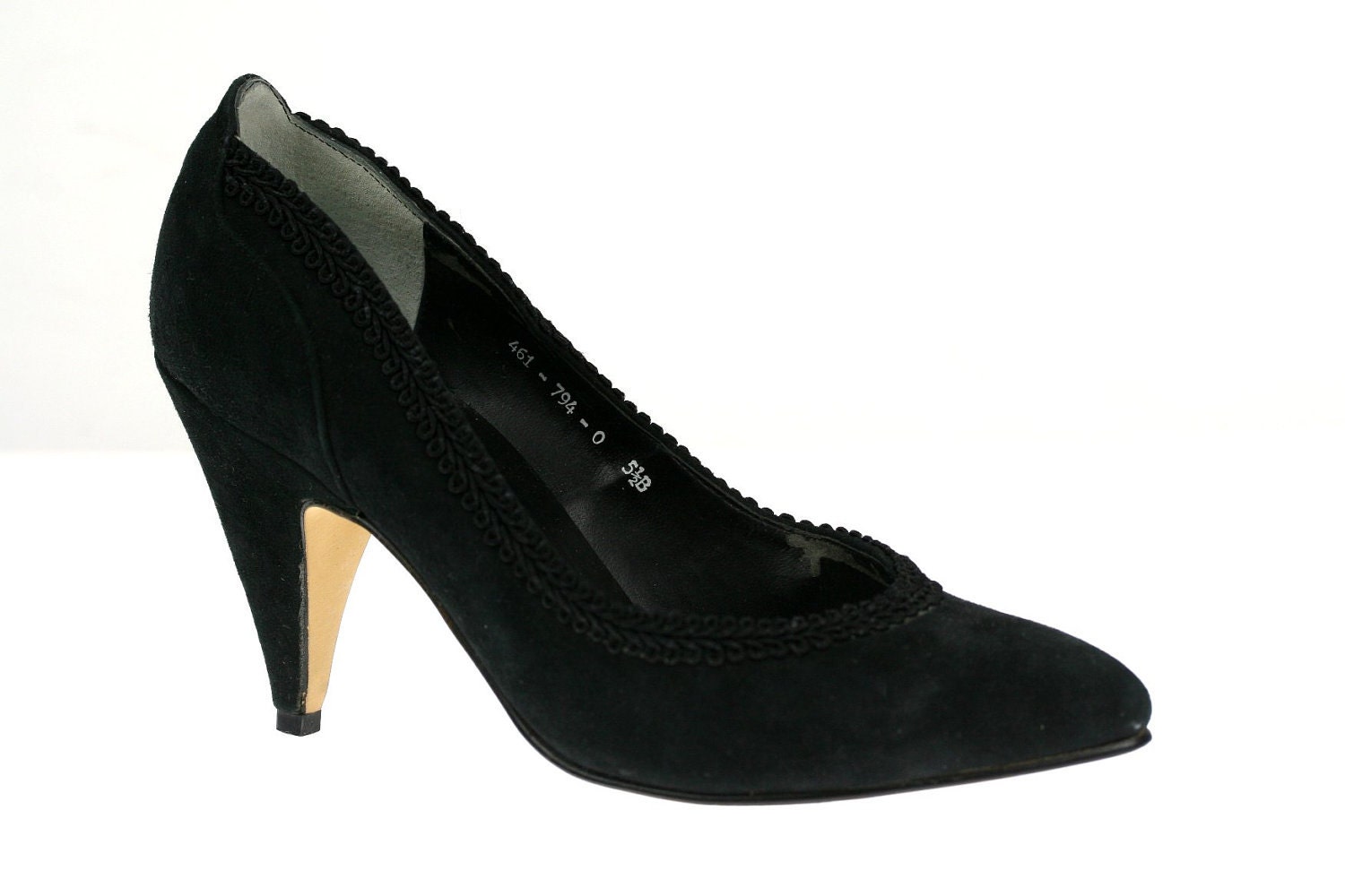 Size 5.5 1970s Vintage Diane von Furstenberg High Heels, Black Suede