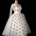 Vintage 1950s Strapless Tulle Wedding Dress, Embroidered Strawberries XS