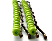 Beaded Bobby Pins: bright green apple hand beaded bobby pins for hair, gift for her, girls, women, hair accessories