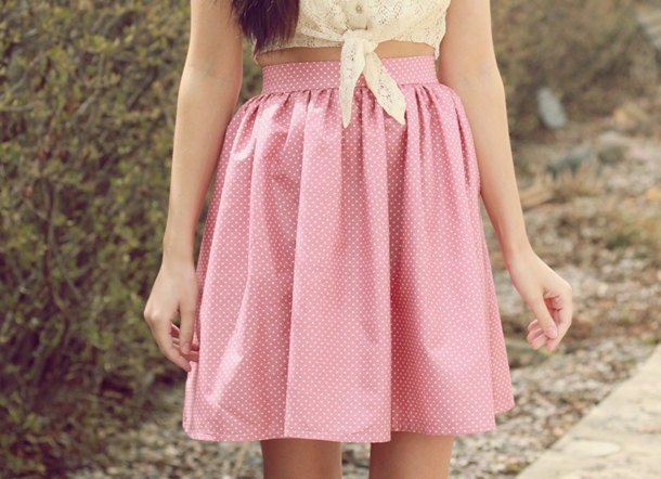 Ice Cream Parlor // Pink Polka Dot Skirt with Pockets