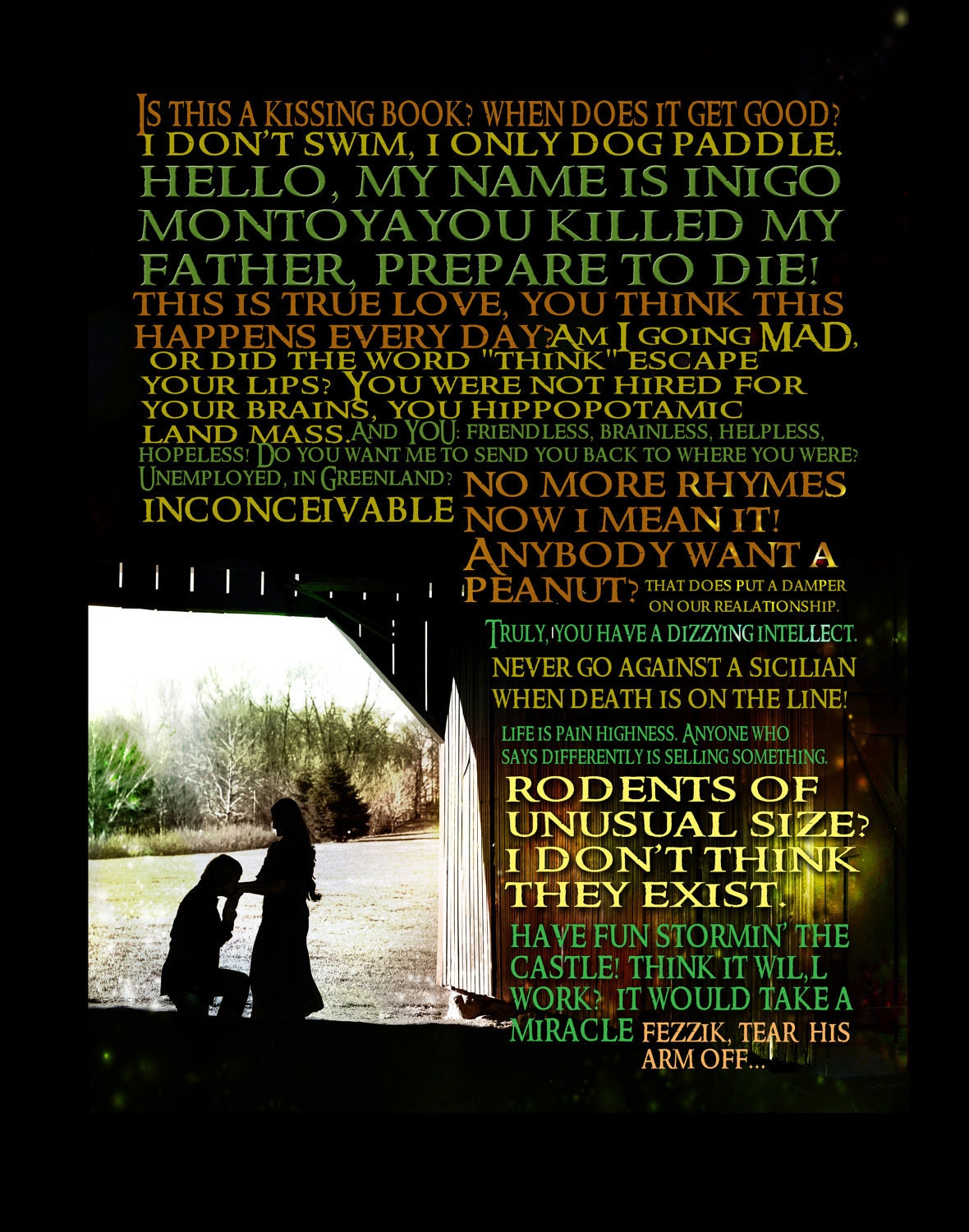 princess bride funny quote poster.. 12x18. humor geekery comedy