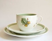Cup and Saucer Trios // Bing and Grondahl //  Hazelnut, Elsinore  // Mint Green // 1950s