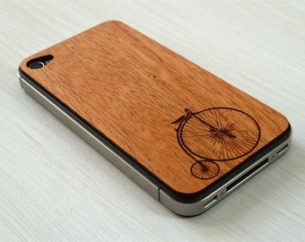Penny Farthing Etching on Real Wood iPhone Skin Sticker