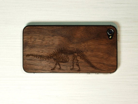 Brontosaurus Etching on Real Wood iPhone Skin Cover