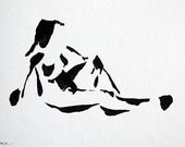 NUDE - Original  Drawing in Ink, pencil and acrylic. Small size 4.1 x 5.9 inches (10.5 x 15 cm) by Cristina Ripper
