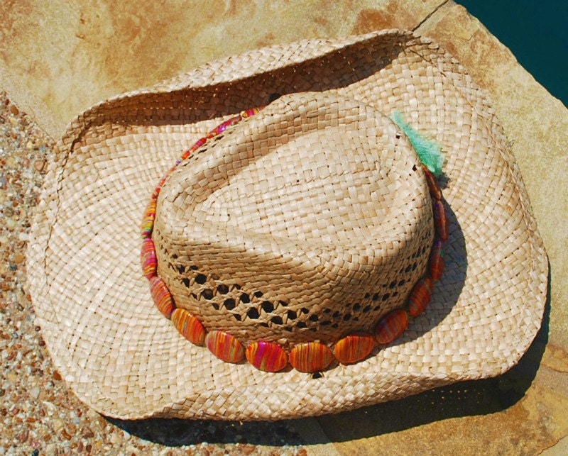 Handwoven Straw Hat with Marbled Band