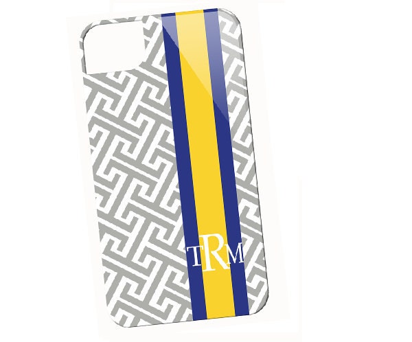 Greek Key Monogram - Navy n Coral, Yellow, or Orange