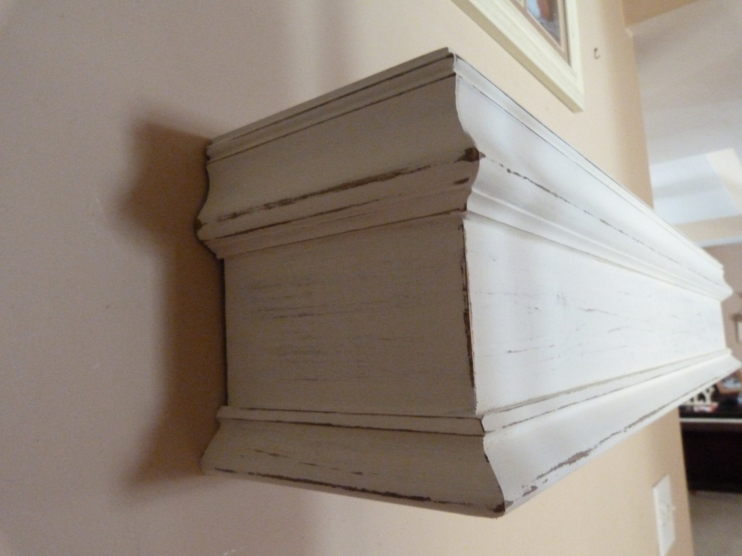 White Mantle, 36"L Distressed Rustic White Mantle, Mothers Day, Floating Shelf, Wall Hanging, Wall Decor