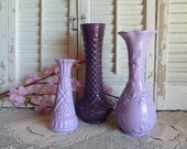 Upcycled Painted Purple Vases Set of 3 / Retro Decor / Lavendar Vases Table Top Decor