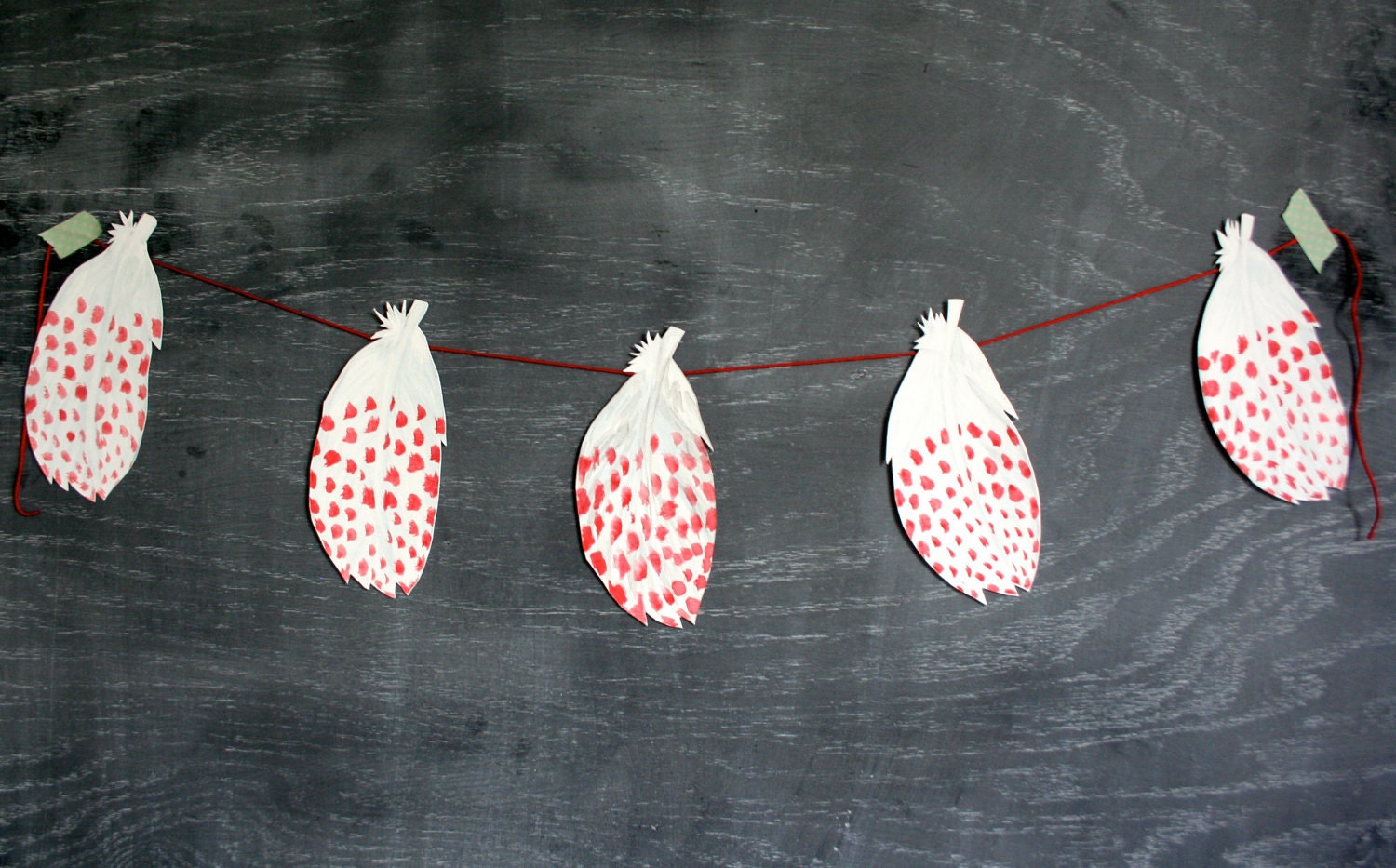 Hand Painted Feather Garland, Speckled Scarlet
