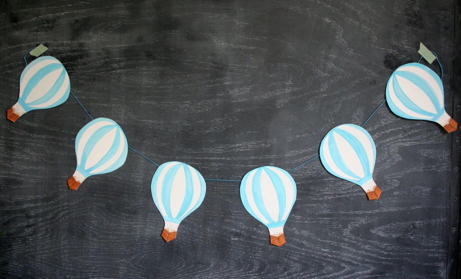 Hand Painted Hot Air Balloon Garland, Sky Blue