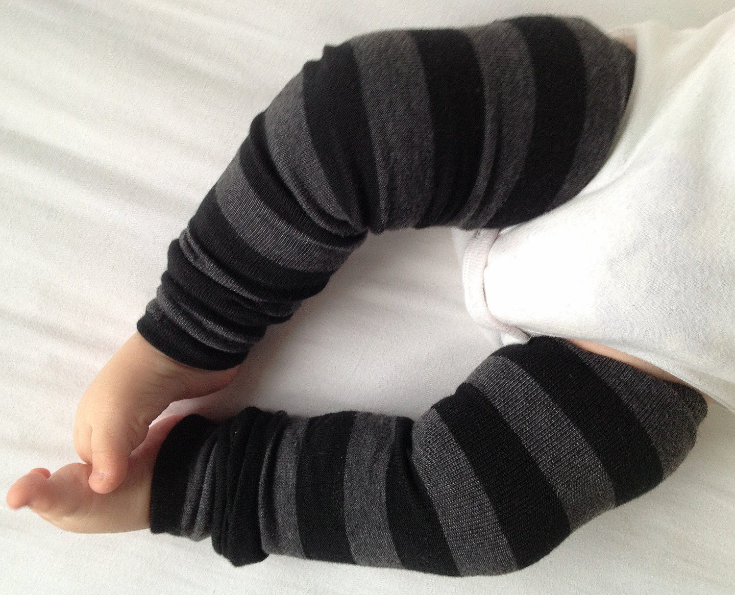 Black Gray Stripe Baby Legs / Leg Warmers