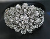 Bridal Bracelet, Crystal Cuff, Silver Bangle, Rhinestone Bracelet, Bridal Jewelry, Wedding Bracelet,Swarovski Bracelet, Crystal Peony flower