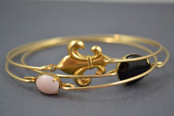 Fleur De Lis bangle bracelet , Gold bangle, Gold bracelet, French Bracelet