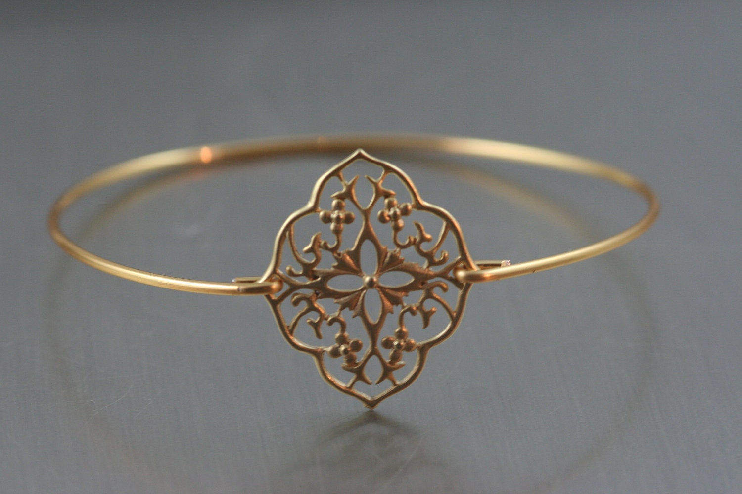 Gold Bangle, Gold Bracelet, Filigree Bracelet, Flower Bracelet,(French love)