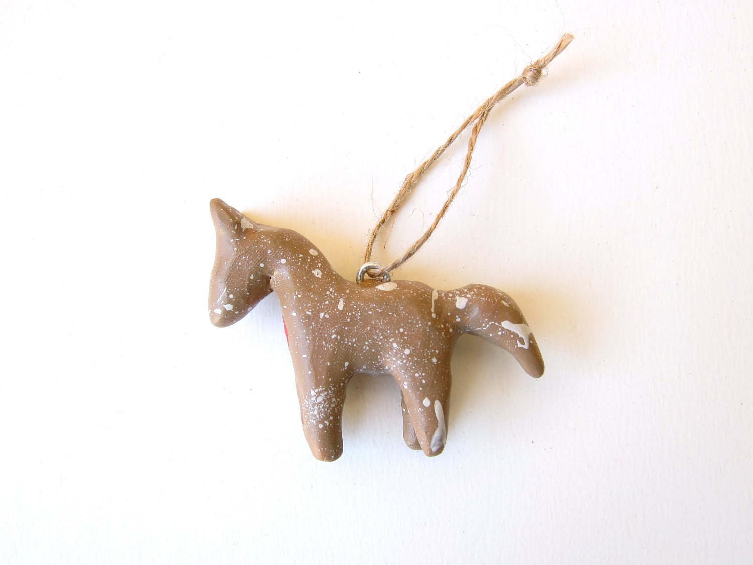 Horse Christmas ornament - Charity - brown with white spots - red heart - autumn - rustic primitive folk