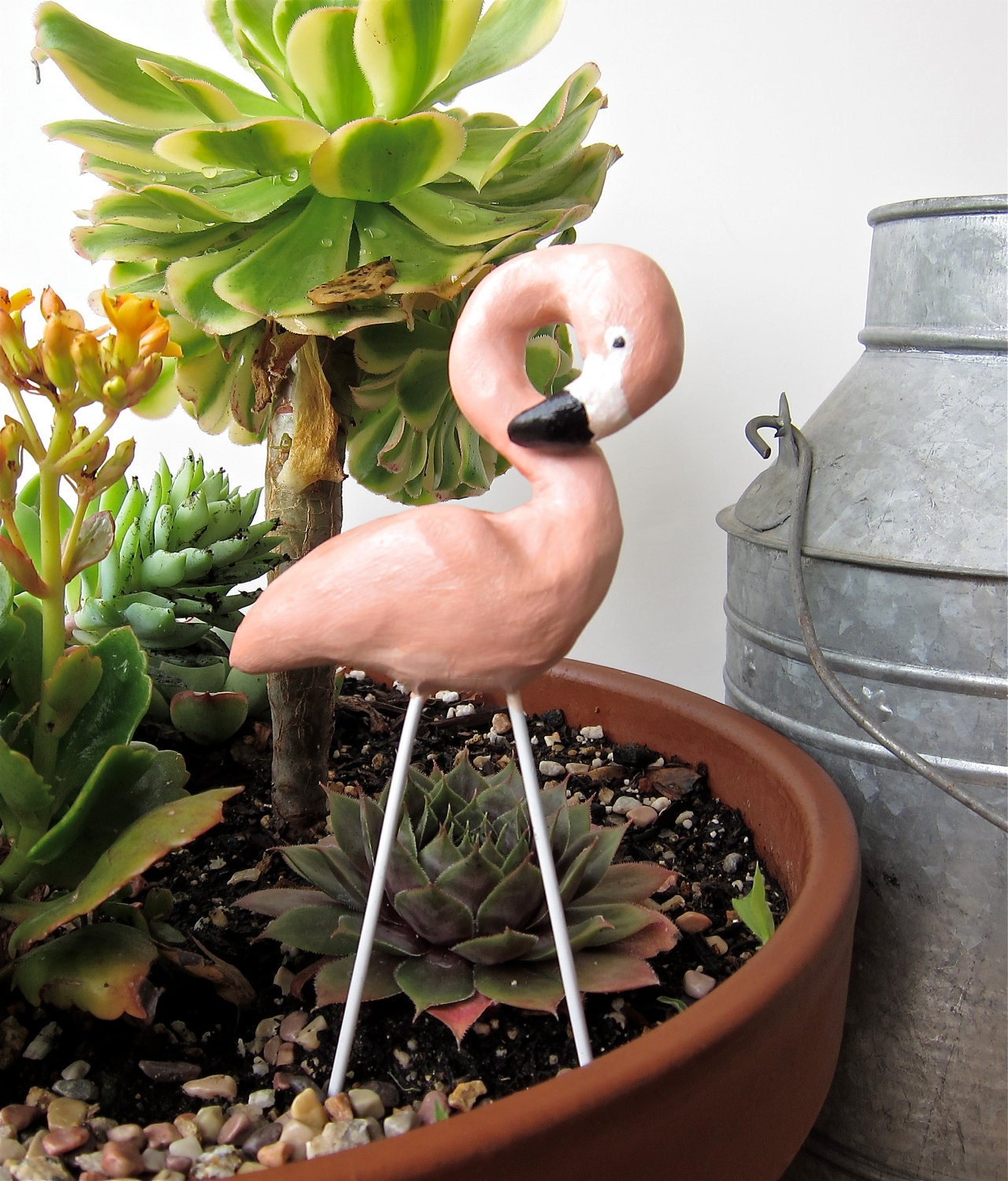 Flamingo sculpture - miniature lawn ornament for terrarium or pot - pink kitsch - Mothers Day gift