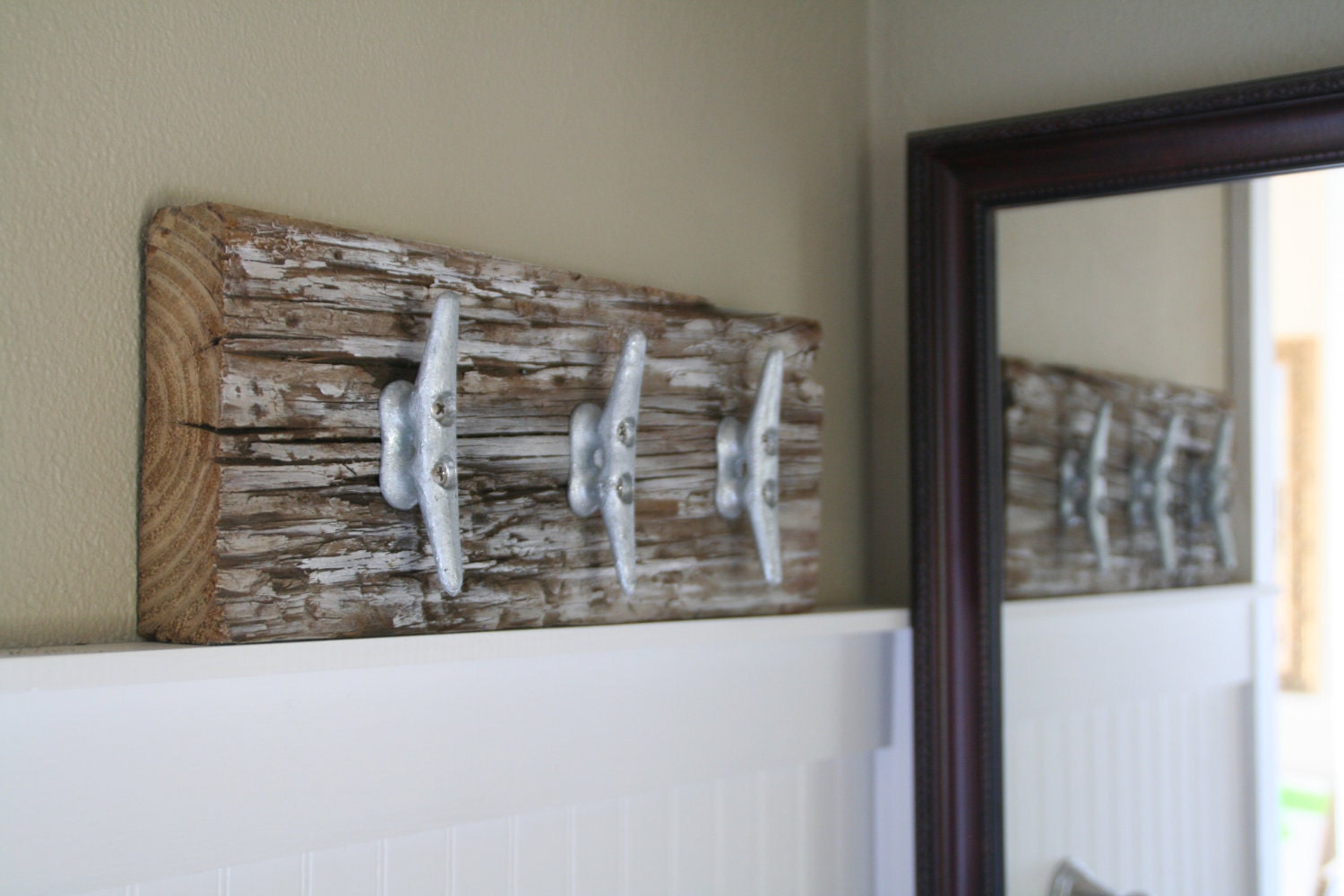 Nautical coat rack with boat cleats, made from reclaimed wood