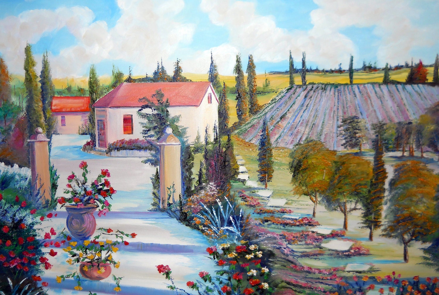 Lavender Hill Home, Home Portrait Art, Tuscany,Dan Leasure Oil, 35 x 24 in.
