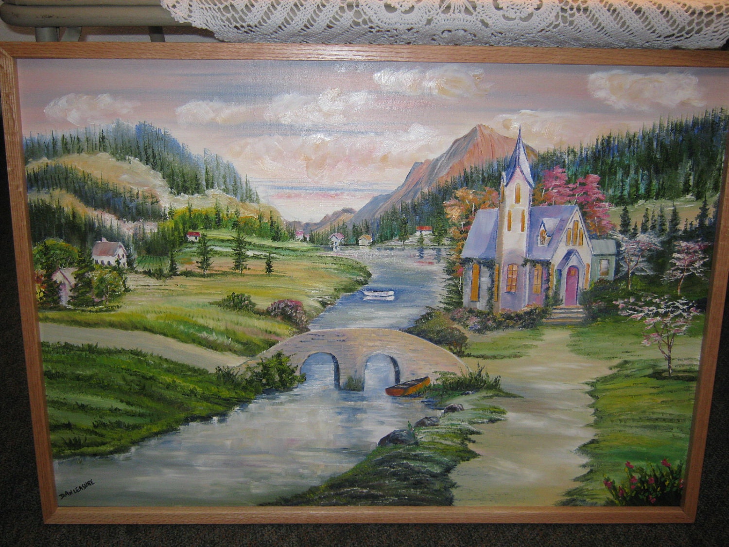 Peaceful Valley, Home Portrait, Church in The Valley Home, Dan Leasure Oil, Framed Art
