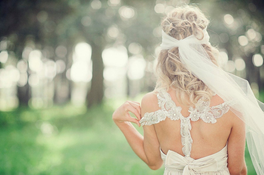Bridal Headpiece - Crystal & Pearl Boho Veil - Made to Order