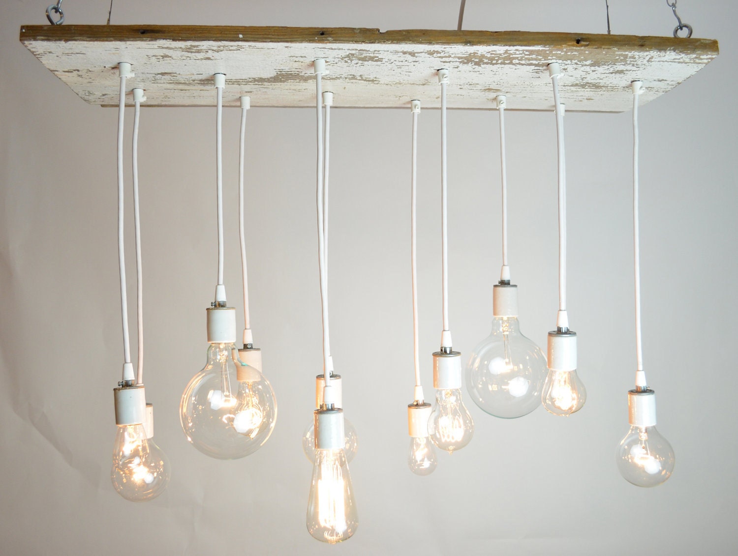 White Texan Barnwood Chandelier with edison bulbs