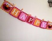 Girly Elmo Pink and Red Happy Birthday Banner