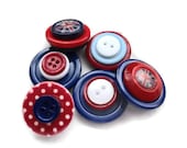Red, White and Blue Button Magnets: patriotic button magnets, plastic / acrylic buttons mix, set of 6