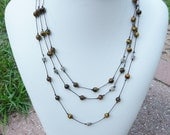 Tigers eye gemstone beads and silver barrel beads hand knotted boho necklace