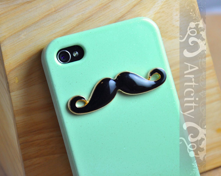 Black Mustache Light Green Iphone 4 Case, Iphone 4S case, Hard case, For Iphone 4, Iphone 4s